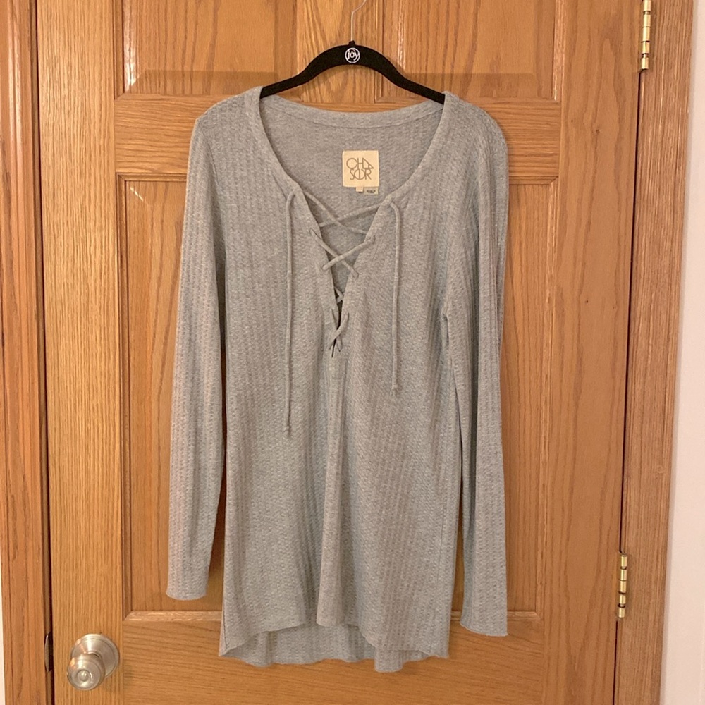 Gray Chaser Lace-Up Top Size Medium